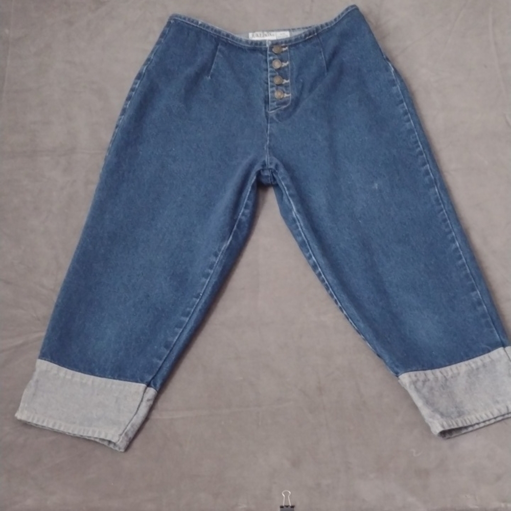 Juke Box 11/12 Women's Capri Two Tone Jeans Button Fly No Pocket Jeans